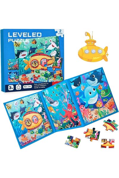 Generic Montessori Magnetic Kids Puzzle - Ocean Animals, Travel Foldable Wooden Puzzle (12/16/20 pcs)