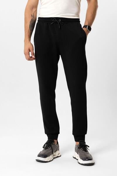 Back And Bond Siyah Regular Fit Beli Bağcıklı Jogger Pantolon