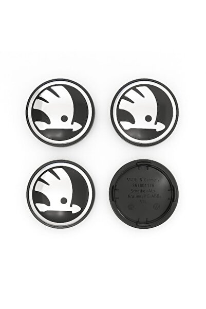 OEM Set de 4 capace centrale de roți Skoda 65 mm – Negru-Argintiu, Compatibile cu Jantele din Aliaj, Aspect Original