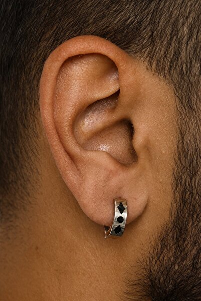 TAKIŞTIR Silver Color Men's Steel Earrings (Pair)