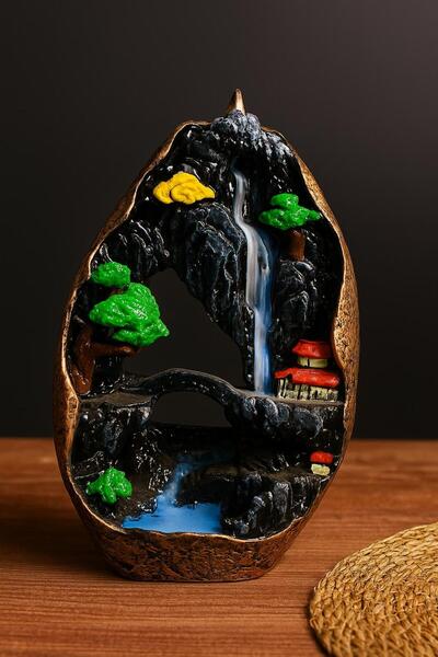 Türker Asya Temalı Dağ Şelale Köprü Büyük Boy Geri Akış Tütsülük Buhurdanlık