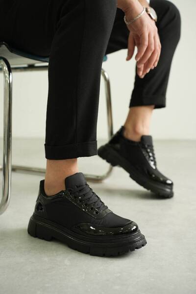 BESKAR Kb X201 Charcoal Patent Leather Parachute Casual Men's Shoes – Comfortable Walking