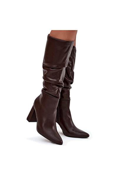 BOTO Botine pentru femei izolate cu toc și volane ciocolată Dariane 40