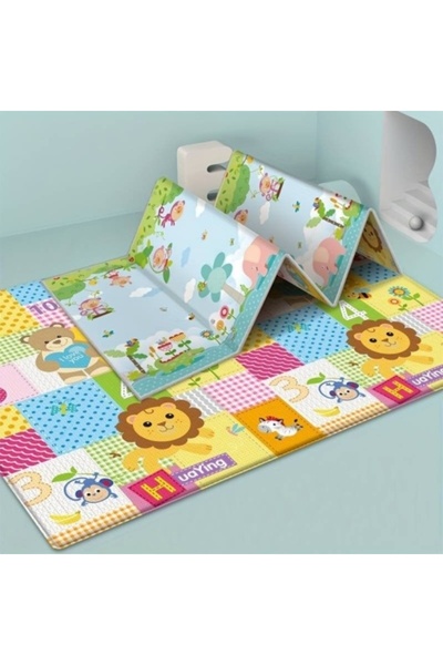 CREATIVE Covoraș de joacă educațional pliabil, reversibil, din spumă, pentru copii de la 3 luni în sus, 200x180x1 cm, multicolor