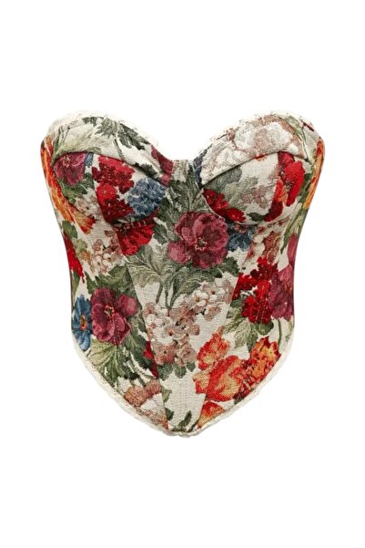 Valoria Stil Fransız Vintage Çiçek Desenli Büstiyer Korse