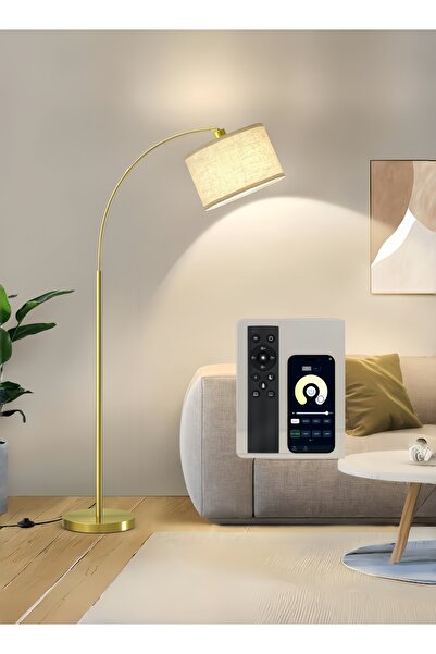 Venpara Adjustable Hanging Drum Shade Floor Lamp, Remote Control, 3-Color Dimmable LED Standing Light