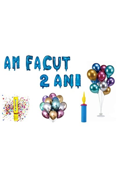 OEM Set baloane ziua de naștere „2 ani”, „Am împlinit 2 ani”, albastru, 61 buc