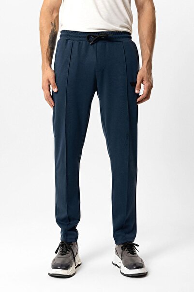 Back And Bond Lacivert Regular Fit Beli Bağcıklı Örme Jogger Pantolon