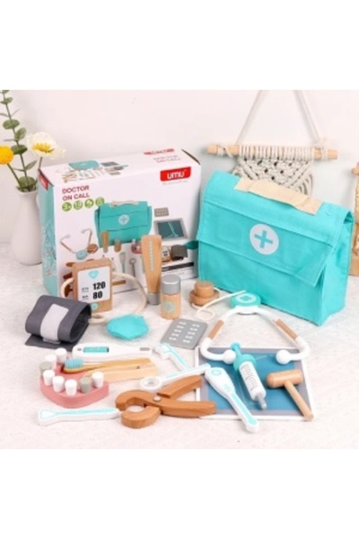 CREATIVE Educational wooden doctor kit, 18 accessories, 3+ yrs, 19 x 22 x 8 cm, brown-blue