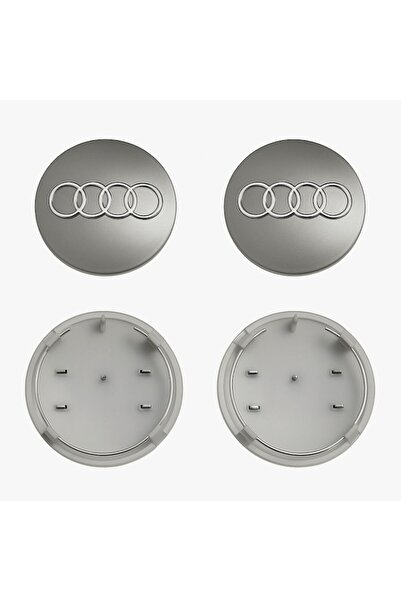 Audi Set of 4 Wheel Center Caps – 60mm Dark Silver, With Retaining Ring
