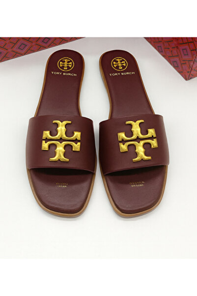 essentialneedsforall Elegant Leather Slide Sandals for Women – Classic Flat Slip-Ons with Gold Emblem