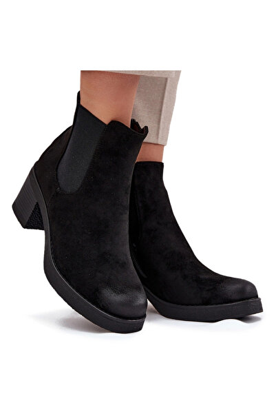 BOTO Botine damă cu toc căptușite negre Zelia 39