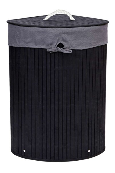 Other Kosz narożny na pranie bambusowy z pokrywą czarny