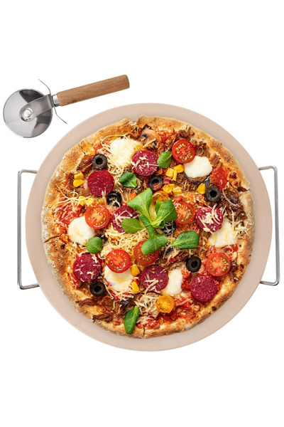 Other Kamień do pizzy szamotowy ze stojakiem i nożem 3 el.
