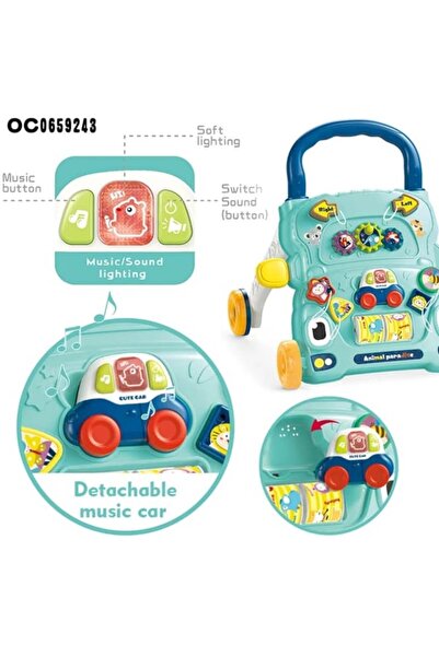 OEM Multifunctional 2-in-1 Baby Walker with Interactive Activities, Detachable Musical Car, Turquoise