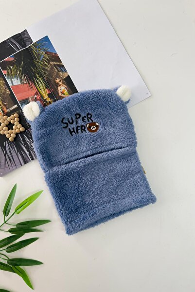 Minigimin Cicileri My Little One's Super Hero Eared Plush Face Protector Boy's Neck Collar - Blue