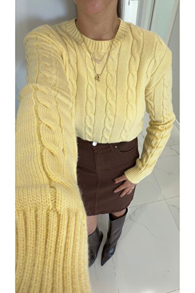 BİRCANÇİL Kornas Sarı Saç Örgülü Triko Kazak