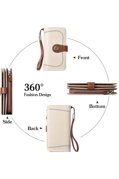 BOSTANTEN Leather Wallet for Women RFID Blocking Wristlet with Zipper Pocket