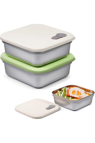 KASTWAVE 20oz Stainless Steel Leakproof Sandwich Containers with Lids (White, Green)