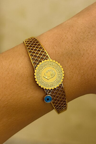 TAKIŞTIR Gold Color Quadrant Figured Steel Cuff Bracelet