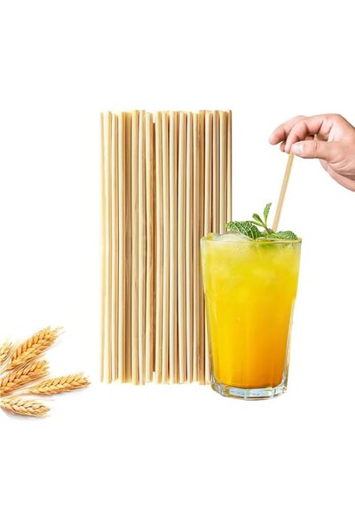 Goodern 100-Pack Natural Wheat Drinking Straws, Plastic-Free, Biodegradable, Reusable, 20 cm