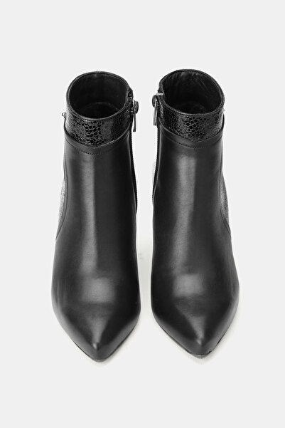 TUNAELLİ Women's Black Genuine Natural Leather Size 35-40 Thin Heel Pointed Toe Boots & Booties
