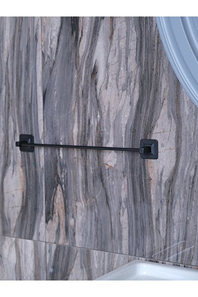 Egem Home Yapışkanlı Siyah Kare Uzun Havluluk Havlu Askısı 40 cm