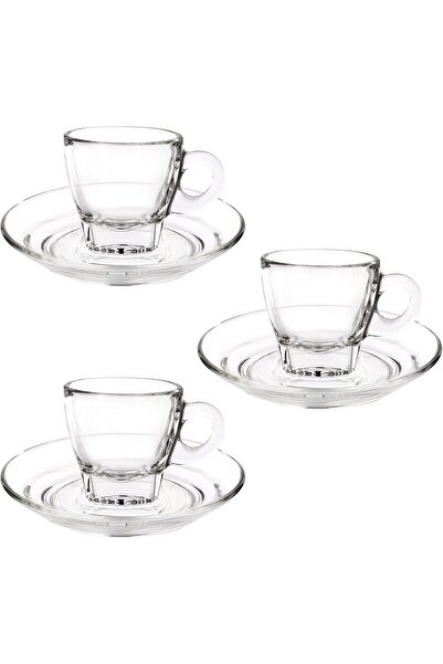 Ocean Espresso Cups and Saucers Set 70 ml, 6-piece, Glass, Transparent