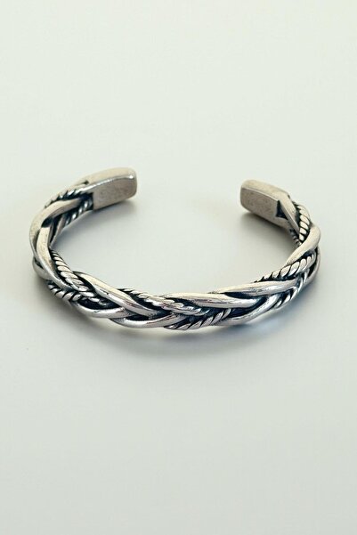 TAKIŞTIR Silver Color Men's Steel Handcuff Bracelet