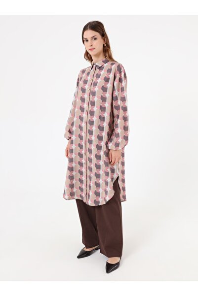 Refka Abstract Patterned Balloon Sleeve Long Tunic - Patterned -