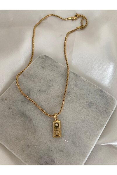 Anetta Jewelry Kadın altın renk burgu zincir külçe altın uçlu Çelik kolye