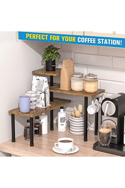 Generic 3-Tier Rustic Corner Counter Shelf - Kitchen & Bathroom Counter Organizer (Brown)