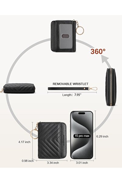 BOSTANTEN RFID Blocking Credit Card Holder Small Wallet for Women with Keychain Wristlet - Black