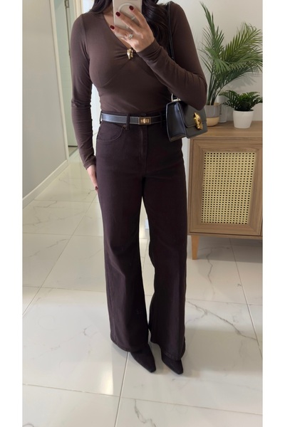 BİRCANÇİL MD Cute Bitter Brown Wide Leg Jean