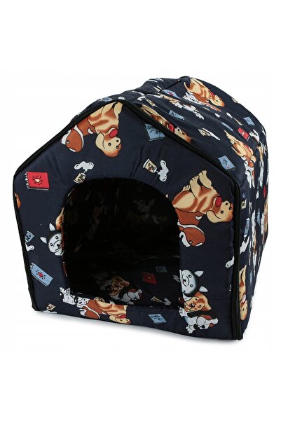 zola Bed for small animals, house shape, size XL, animal pattern, 41x37.5x43 cm