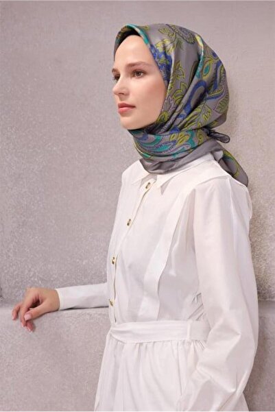 Belli Tivil Pure Silk Scarf 4207 - 83 Γκρι μοτίβο λουλουδιών