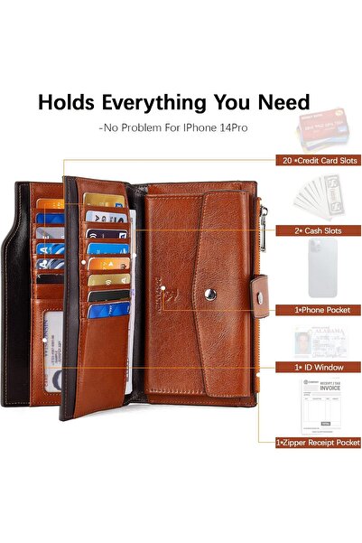 BOSTANTEN Leather Wallet for Women – RFID Blocking Card Holder Wristlet