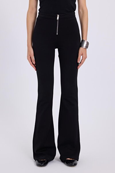 Tudors Women's Slim Fit Slim Fit Wide Leg Zippered Black Trousers