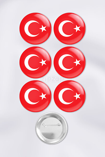 ZipZap Türk Bayrağı Türkiye Al Yıldız Çanta Süsü İğneli Buton Rozet Seti (6 A...