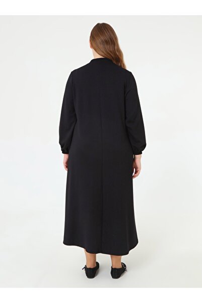 ALİA Yumuşak Tuşeli Çıtçıt Detaylı Büyük Beden Elbise - Siyah -