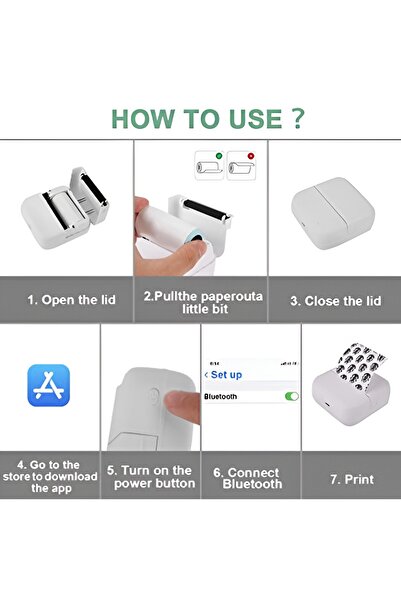 Flippy Mini Portable Photo Printer, 5 Thermal Rolls, 5 Sticker Rolls, 3 Color Rolls, Pens, USB