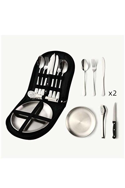 COOYA Outdoor Picnic Tableware, Camping Dinnerware Set with Spoon Fork Knife, 9 Piece Silverware Set