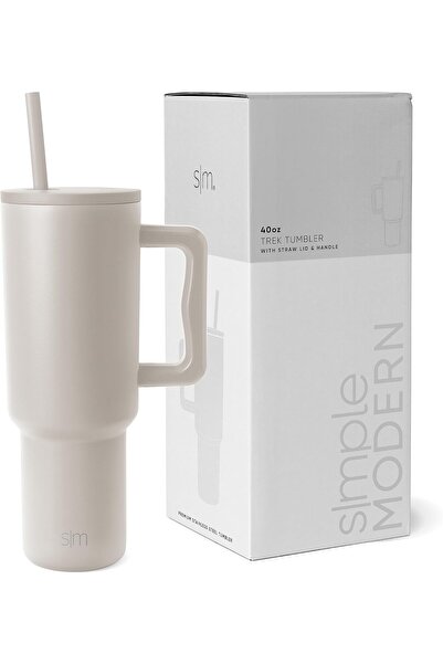 007 كوب تريك بسيط وعصري، سعة 40 أونصة، بمقبض وغطاء من القش - معزول من الفولاذ...