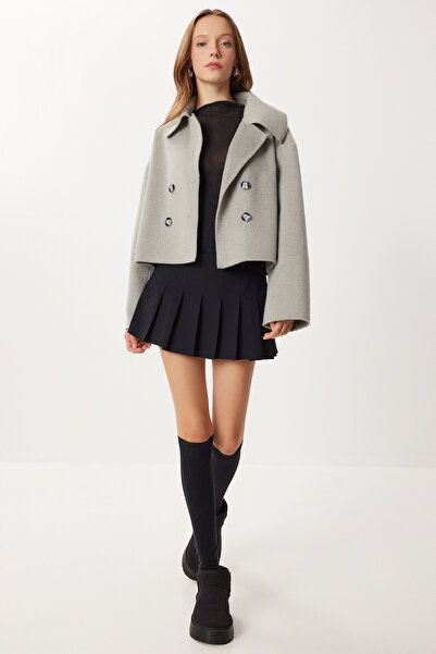 Lovelyİstanbul Kruvaze Kısa Kaşe Kaban LRG0053 GRİ