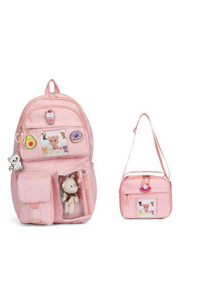 GreandBags Kore Tarzı 2 Ana Bölmeli Çanta Ve Folyolu Beslenme Çantası Tablet Bölmeli Okul Çantası