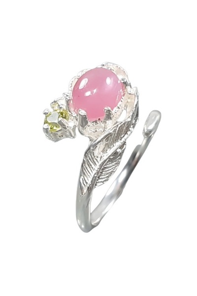 FashionBijoux Inel argint 925 cu rubin si peridot, placat cu aur alb, reglabil