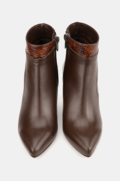 TUNAELLİ Women's Brown Genuine Natural Leather Size 35-40 Thin Heel Pointed Toe Boots & Booties
