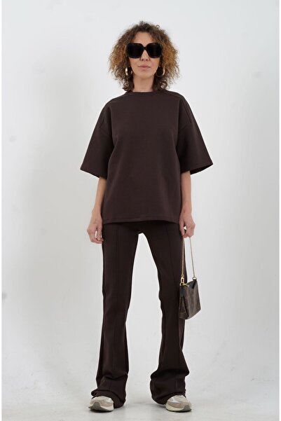 Zelish My Sister Καφέ κοντομάνικο μπλουζάκι oversized με λεπτομέρεια ραφής Σε...