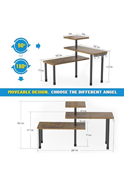 Generic 3-Tier Rustic Corner Counter Shelf - Kitchen & Bathroom Counter Organizer (Brown)