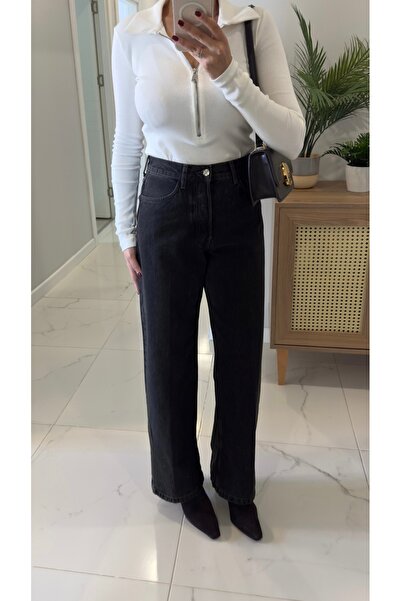 BİRCANÇİL Budy Anthracite Wide Leg Jeans